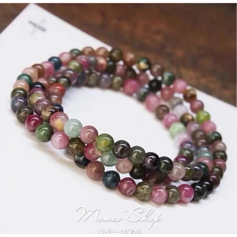 

Natural Tourmaline 3 Circle Bracelet Crystal Clean Surface Smooth Water Head and Foot Source Factory Wholesale