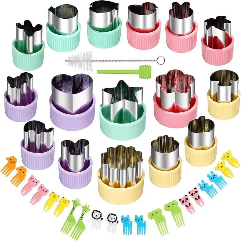 38 Pcs Vegetable Fruit Cutter Shapes Set for Kids Children Mini Food Cutters With Forks Cookies Baking Molds Kitchen Accessories