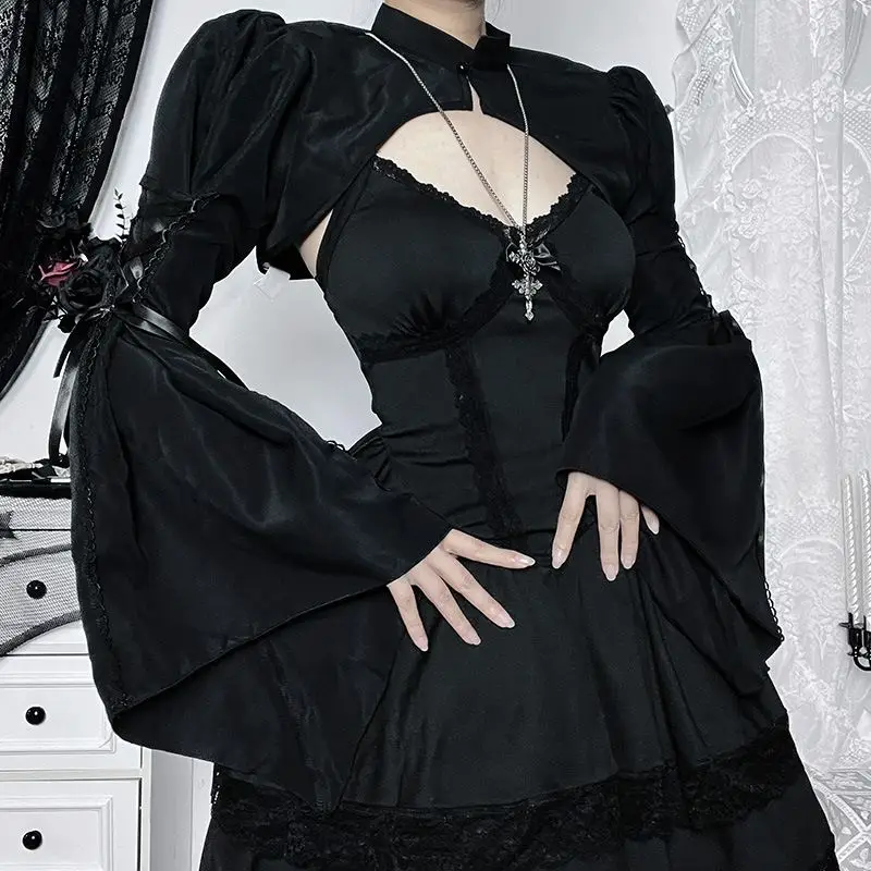 

Готический Хэллоуин k Sle Slim Fit irt Svel awl Кардиган Bell Sve Верхняя одежда Женский модный топ