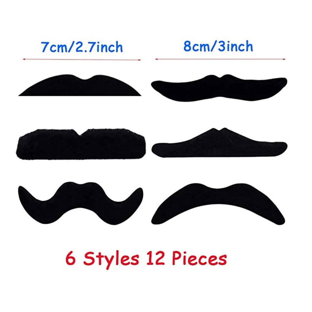 12pcs/pack short plush style Artificial Black Mustache with gum for Halloween props and COSPLAY costume party decoration