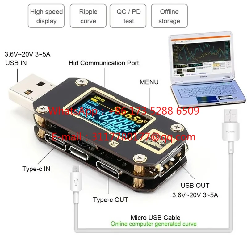 

WAP01 USB Tester Type-C USB PD Tester QC 3.0 2.0 Charger Voltage Current Ripple Dual KM001 Volt Meter Power