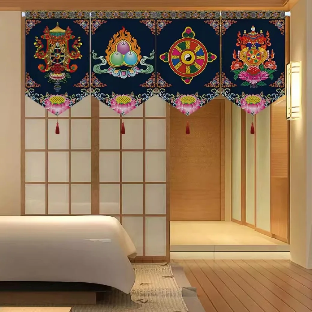 Tibetan Ethnic Short Curtain, Horizontal Beam Wall Door Half Curtain, Velcro Decorative Cloth, triangular Part