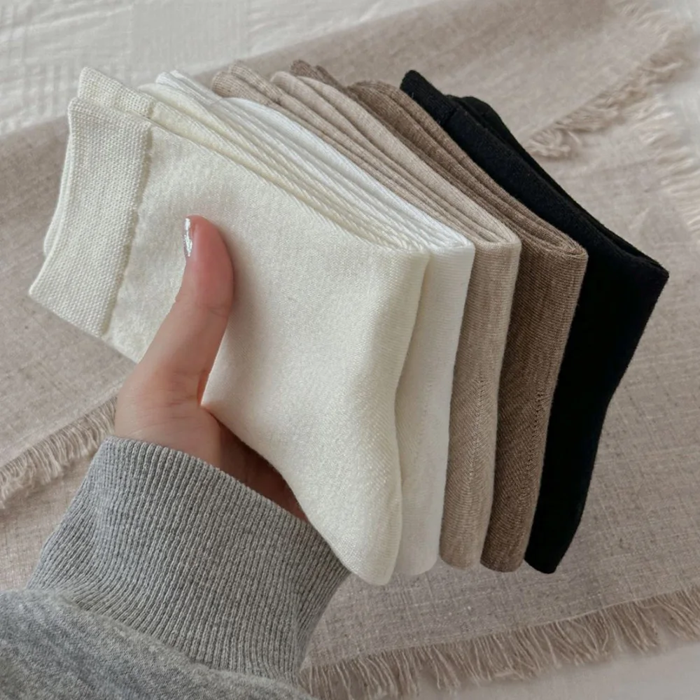 5 Pairs Korean Style Women's Socks Daily Soft Comfortable Wool Socks Cycling Autumn Winter Simple Casual Socken Damen