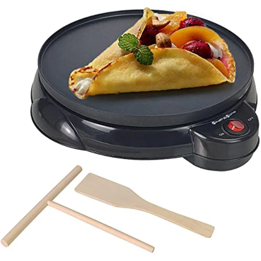 

Электрическая блинница - 10-дюймовая сковорода для блинов с антипригарным покрытием - легко чистится и в комплекте деревянная лопатка для распределения теста