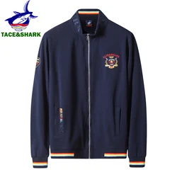 TACE&SHARK Fashion Brand Emblem Letter Embroidery Stand Collar Jackets Zipper Mens Blue Yellow Military Outerwear Clothing