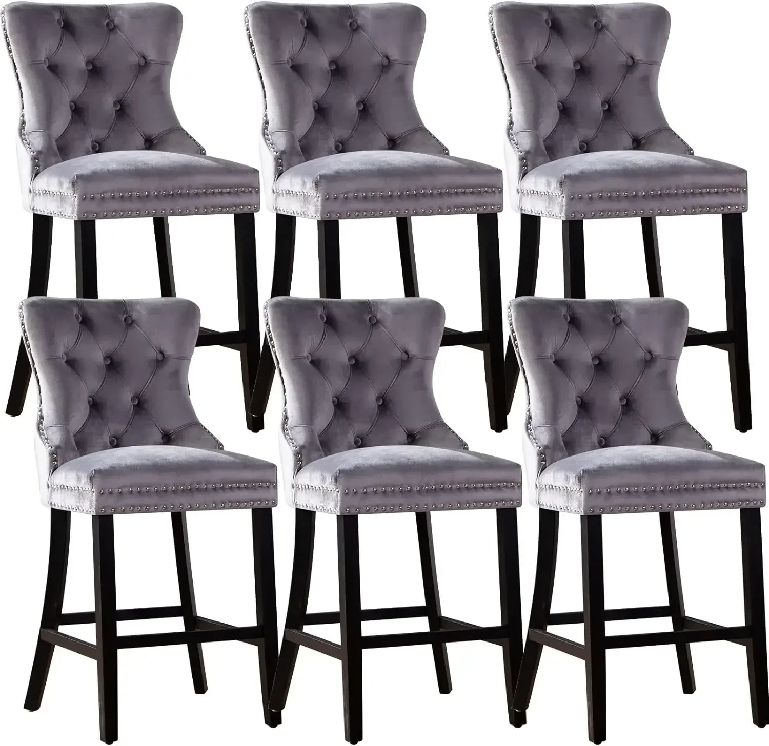 

For Counter Height Bar Stools,Tufted Velvet Barstools,Wingback Kitchen Island Chair Stool,Padded Seat & Rivet Decor Hight