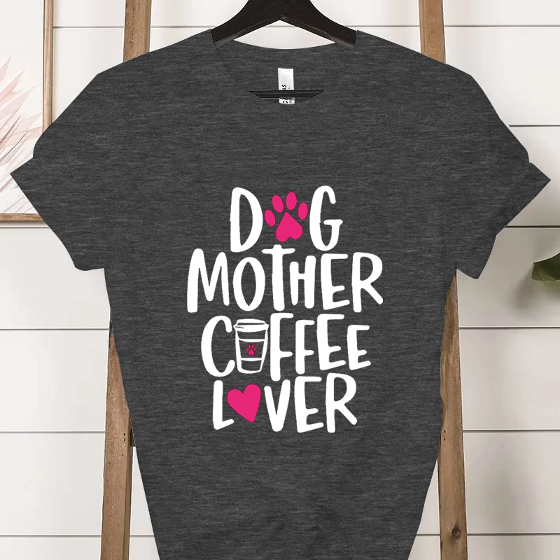 Cão mãe amante do café camiseta feminina verão moda manga curta camiseta topos engraçado cão pata impressão casual roupas femininas