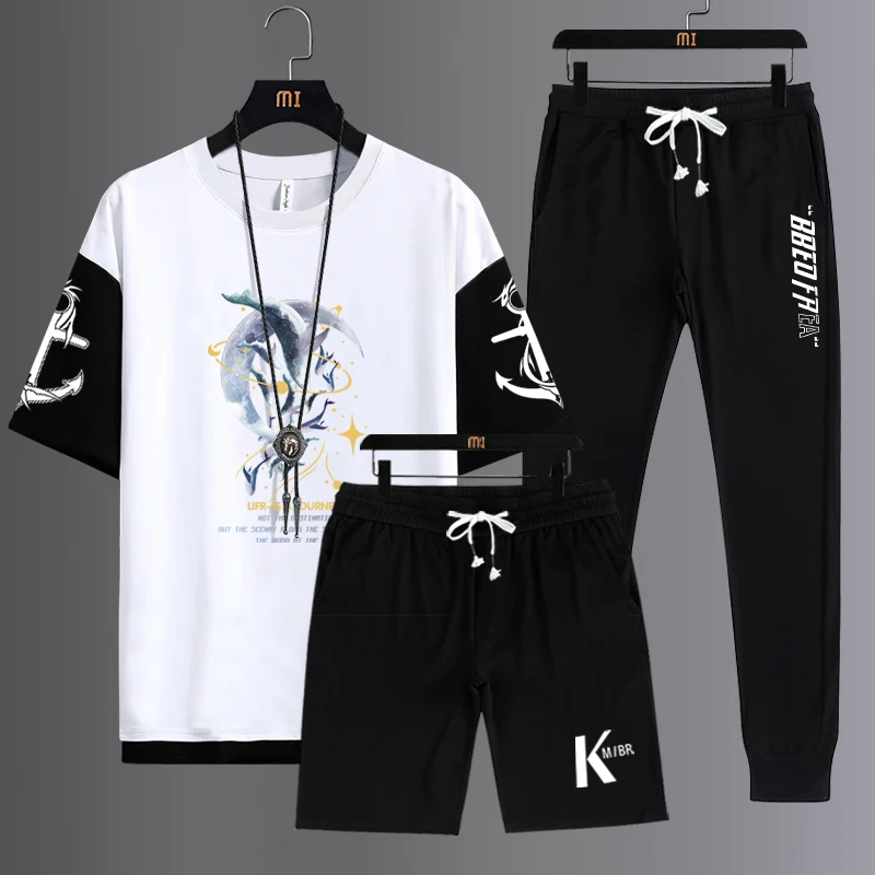 

ort Sve Men's T-irt Set Casual Sports Breathable Qui Dry Top for Teenagers Summer Faionable Polyester Fiber