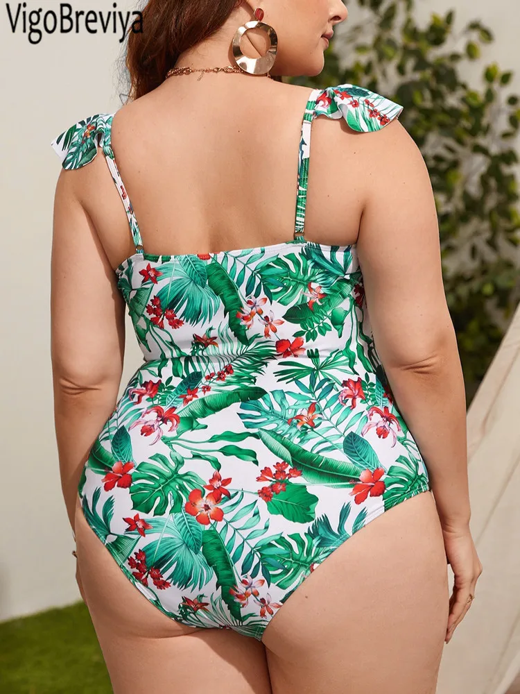 VigoJany 2024 Print Verge Strapped Plus Size Swimwear Sexy Women Push Up Large One Piece Swimsuit Summer Chubby Big Bathing Suit