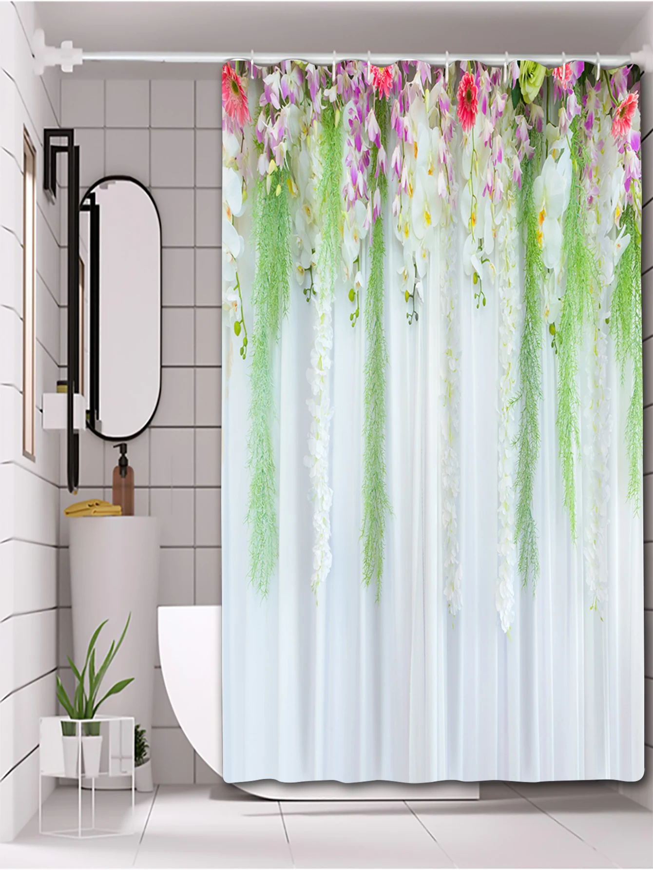 Beautiful Flowers  Bathing Curtain  Bathroom  Shower Curtain Waterproof With 12 Hooks Fishes Home Deco Free Ship