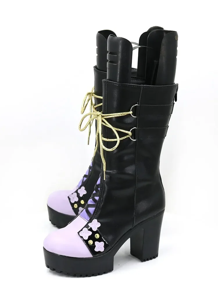 Game Nu Carnival Kuya Cosplay Shoes PU Shoes Halloween Carnival Boots Cosplay Prop Black High Heels Big Size Custom Made
