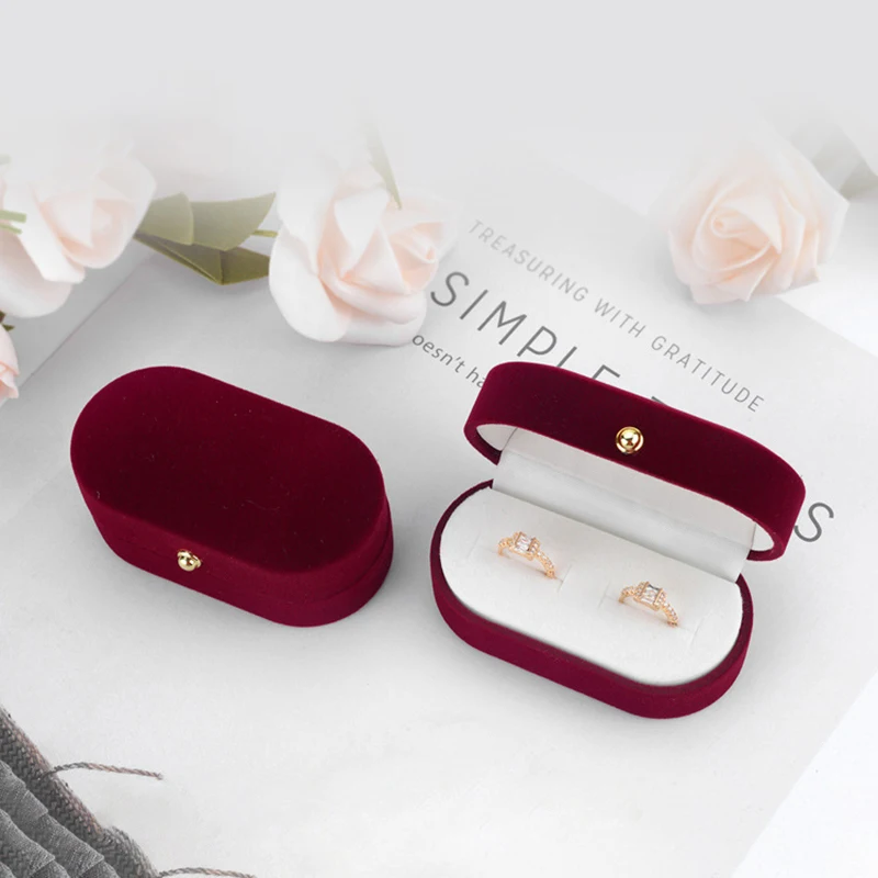 Wedding Ring Packaging Box Ear Studs Holder Velvet Engagement Couple Ring Box Valentine Gift Double Rings Storage Display Case