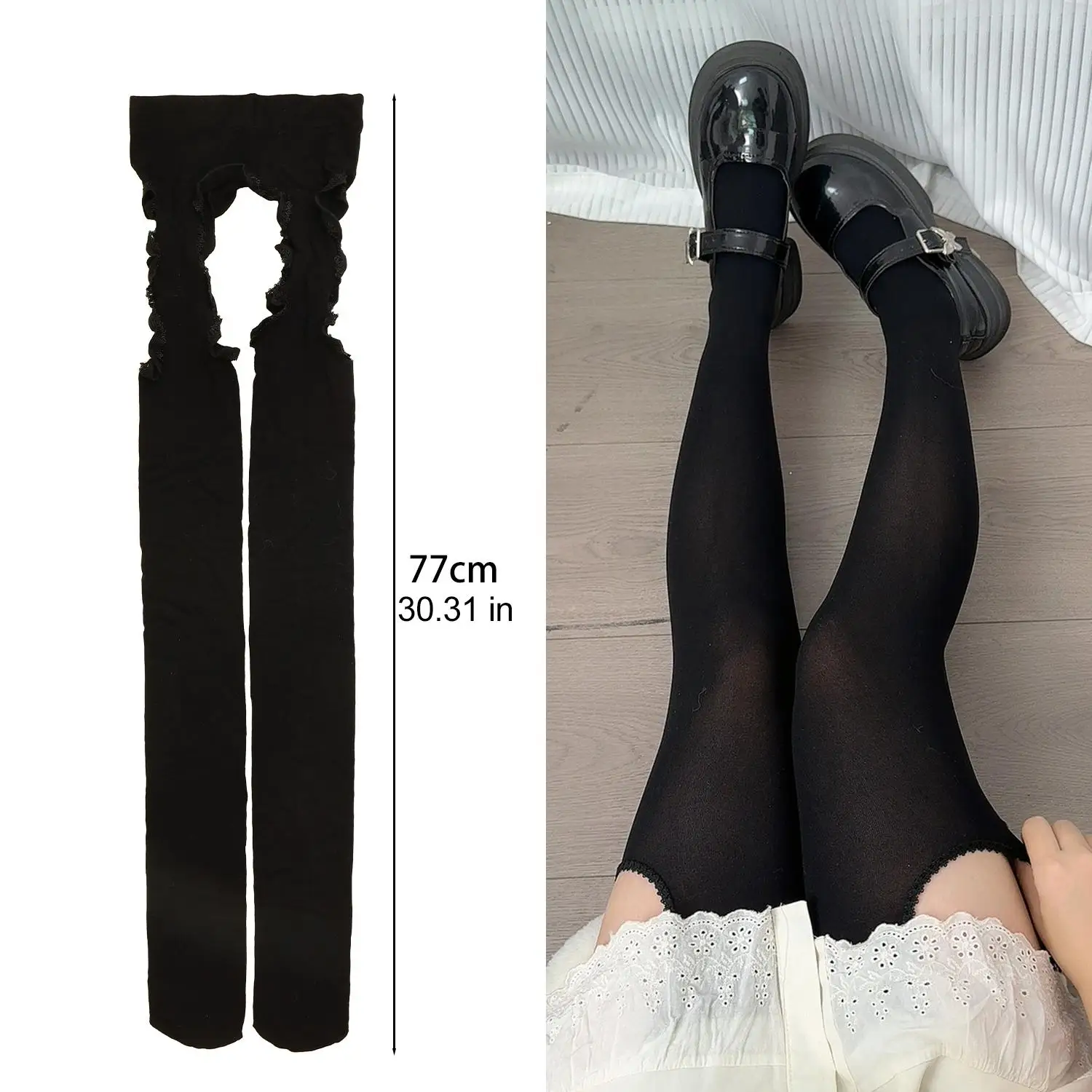 Schwarze Strapsstrümpfe für Damen JK Lolita Y2K Punk Hohe Taille Oberschenkel-Strapsstrümpfe Atmungsaktive Lange Socken – Detail 14