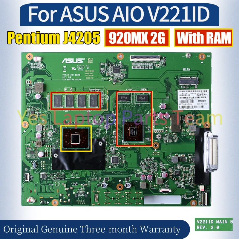 REV.2.0 For ASUS AIO V221ID Laptop Mainboard Pentium J4205 920MX 2G With RAM 100％ Tested All-in-one Mainboard