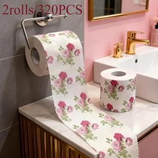 2 Rolls /320 Sheets Rose Printed Toilet Paper, Creative Floral Pattern Roll Paper, Household Decorative Tissue Roll, Multi-Scena