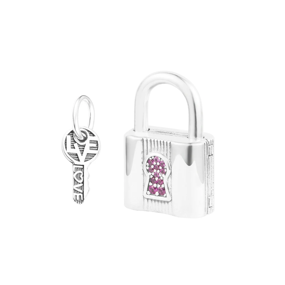 

DIY Fits for CKK Charms Bracelets Padlock and Key Dangle Beads 100% 925 Sterling-Silver-Jewelry Free Shipping