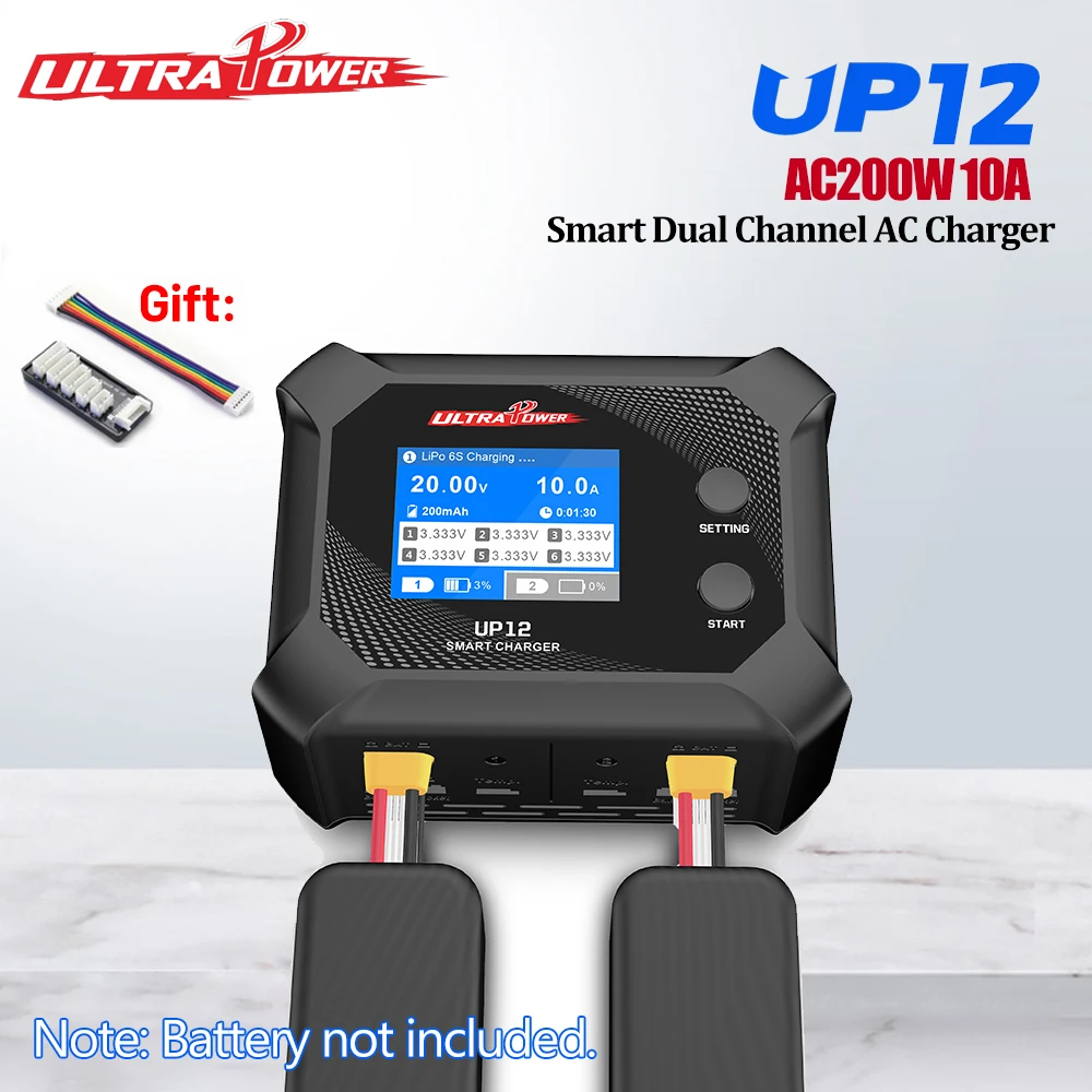 

ULTRAPOWER UP12 AC 200W 10A Smart Dual Channel AC Charger 2.4inch RC Model Charger for 2-6S LiHV/Lipo/LiFe/Lilon Battery
