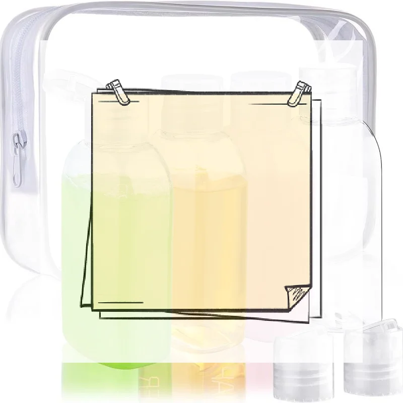 1 Set Empty Shampoo Dispenser 100ml Travel Bottles With Label & Storage Bag Brown Transparent Plastic Bottle Multi-Use Containe