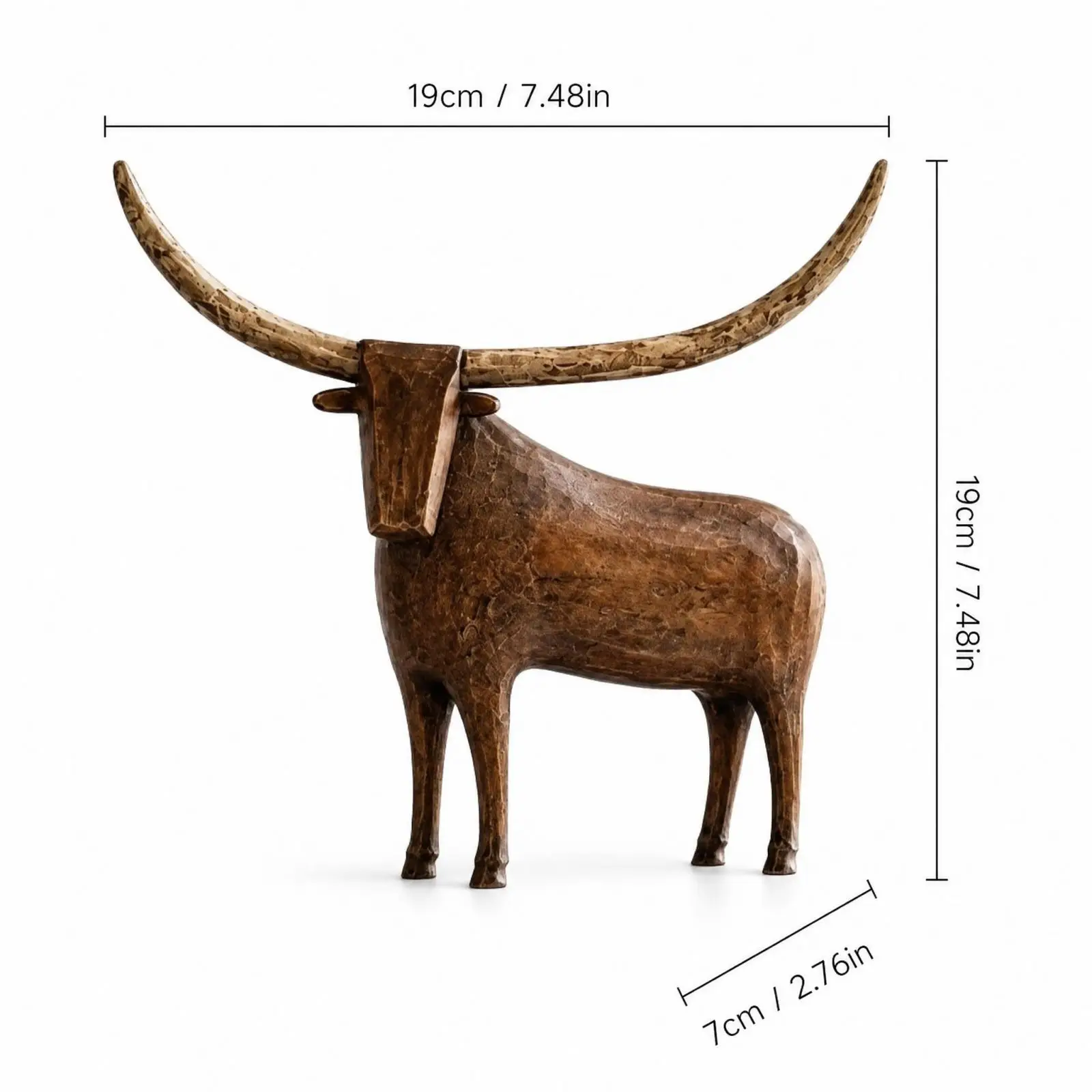 Vintage Long Horn Bull Sculpture Retro Resin Cow Figurine Rustic-Style Animal Statue Home Table Garden Decor Ornament