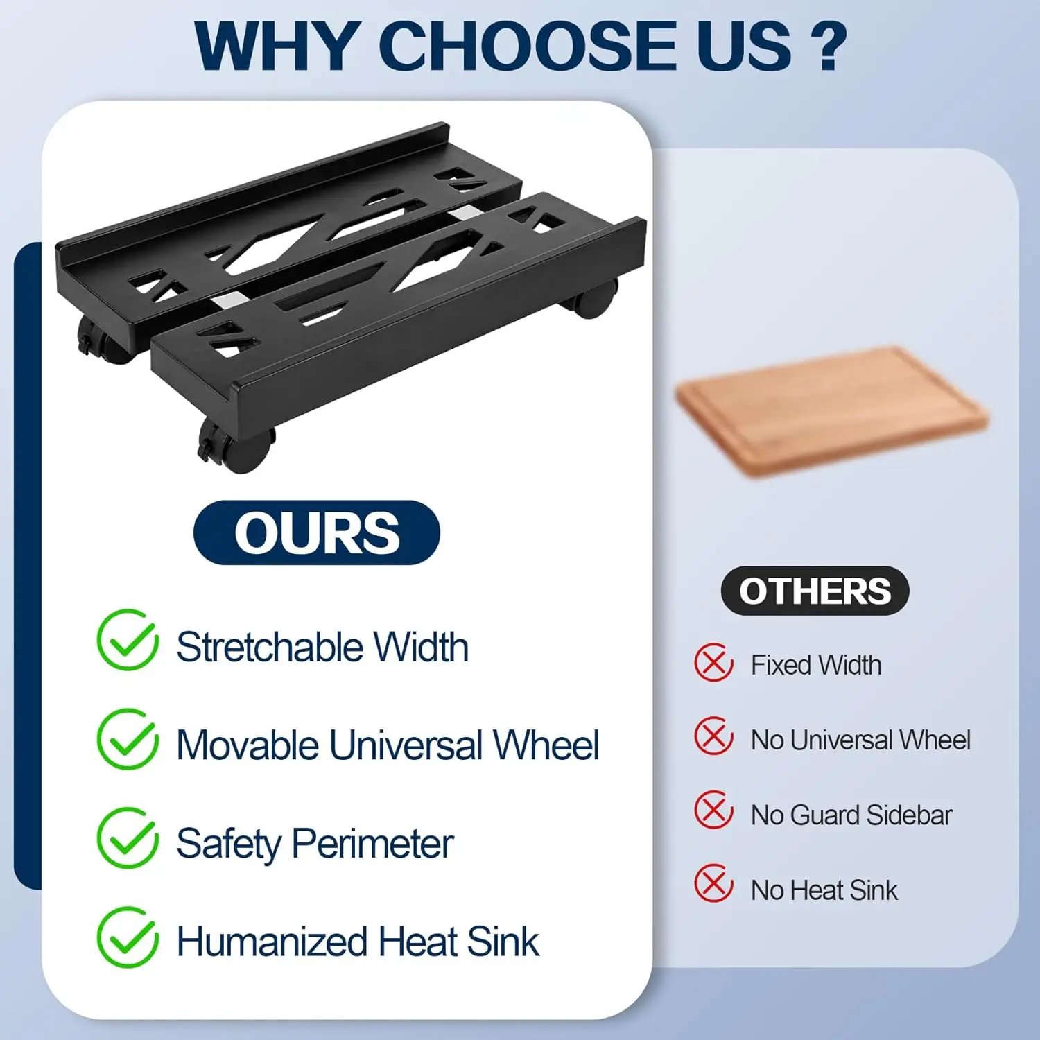 Adjustable Mobile CPU Stand, Heavy-Duty Desktop Stand with Rolling Caster Wheels, PC Riser Fits Most PC Gaming Desk Accessories