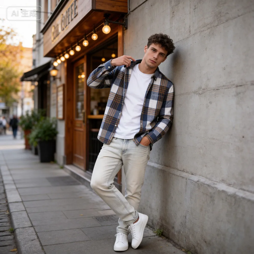 Men's Flannel Plaid Shirt Long Sleeve Pure Cotton Casual Thicken High Quality Soft Thicken Check Street Style Autumn Winter Coat