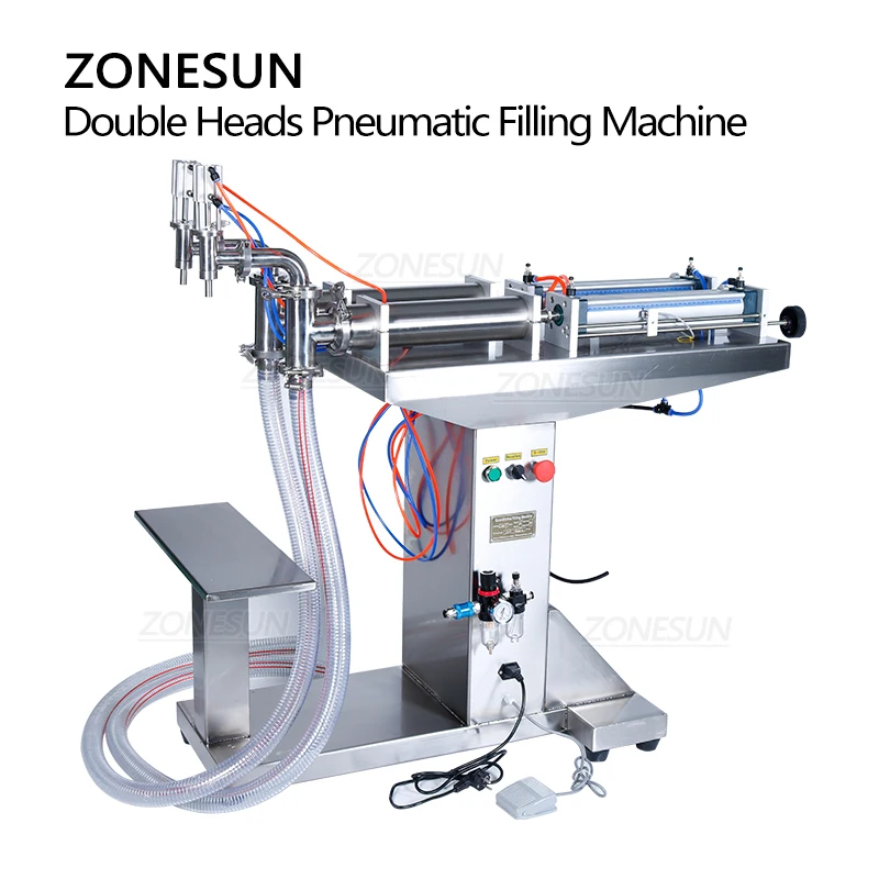 ZONESUN التلقائي الهوائية الدائمة مزدوجة فوهات السائل المشروبات شامبو النفط ملء آلة عمودي زجاجة المياه حشو