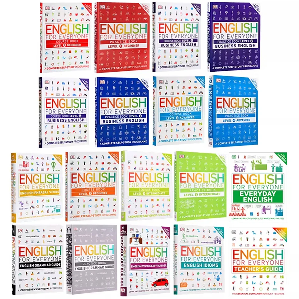 English for Everyone DK, Course Practice Level 1 2 3 4, Business, Grammar Guide, Phrasal Verbs, Vocabulary Builder, English Book