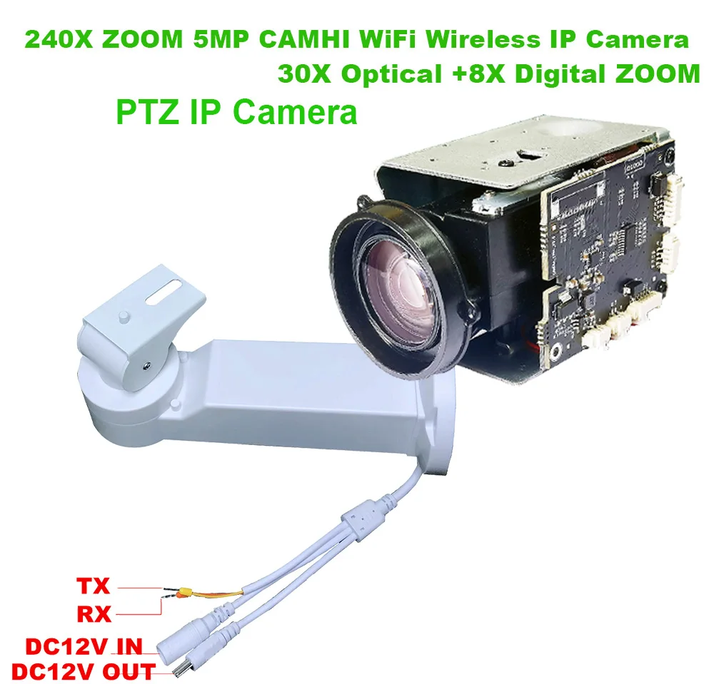 

Camhi PTZ Bracket Wireless Wifi 5MP 240X ZOOM Humanoid IMX335 IP Camera Wireless DV Recorder Support SD MIC Speaker expend