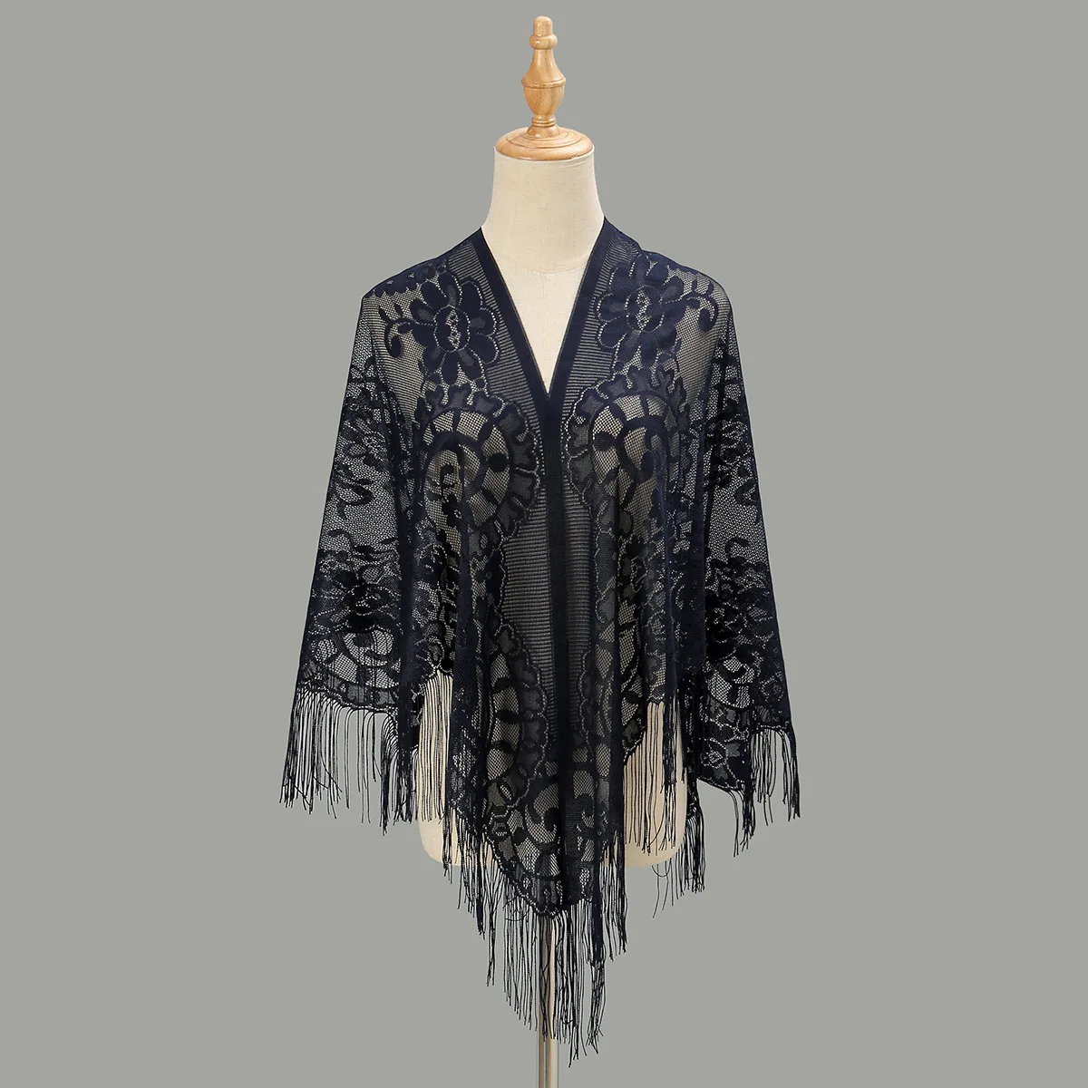 New Triangle Scarf Shawl Hollow Cashew Big Flower Solid Color Breathable Lace Tassel Temperament Elegant Fashion Scarf