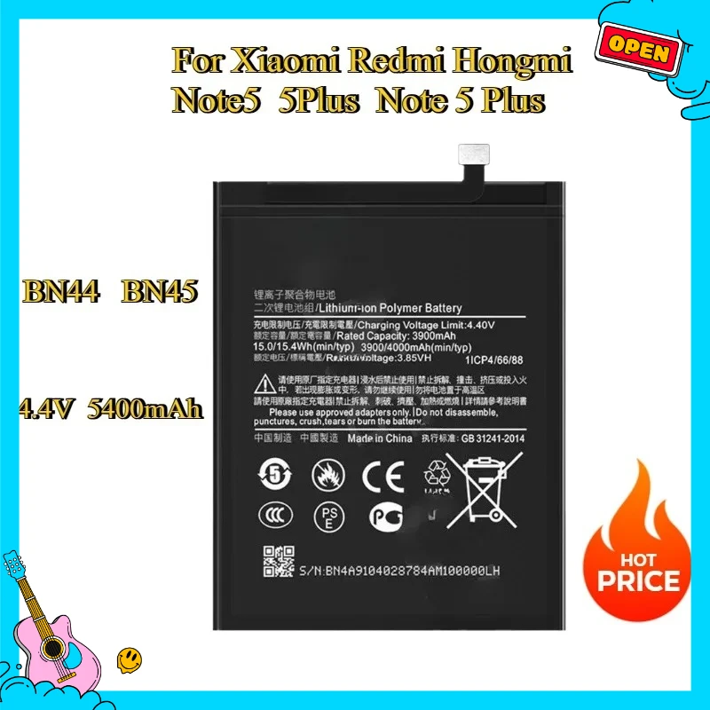 

New BN44 BN45 Battery 5400mAh For Xiaomi Redmi Hongmi Note5 5Plus Note 5 Plus