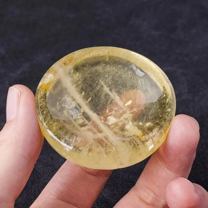 One natural citrine bowl - polished and demagnetized raw stone with golden-brown marble patterns, natural crystal home decor.