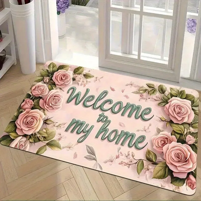 Willkommensmatte mit Zitronen- und Blumenmuster, langlebige Innen- und Außenmatte für den Eingangsbereich, Schlafzimmer, Waschküche, Willkommensmatte