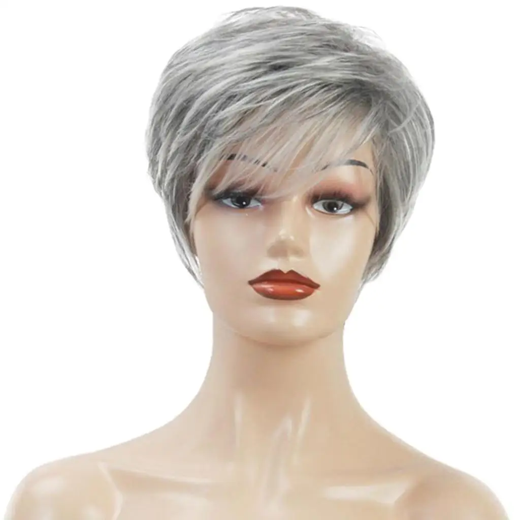 

Human Hair Wigs for Women Lady - Ombre Grey & Short - Daily & Party Use