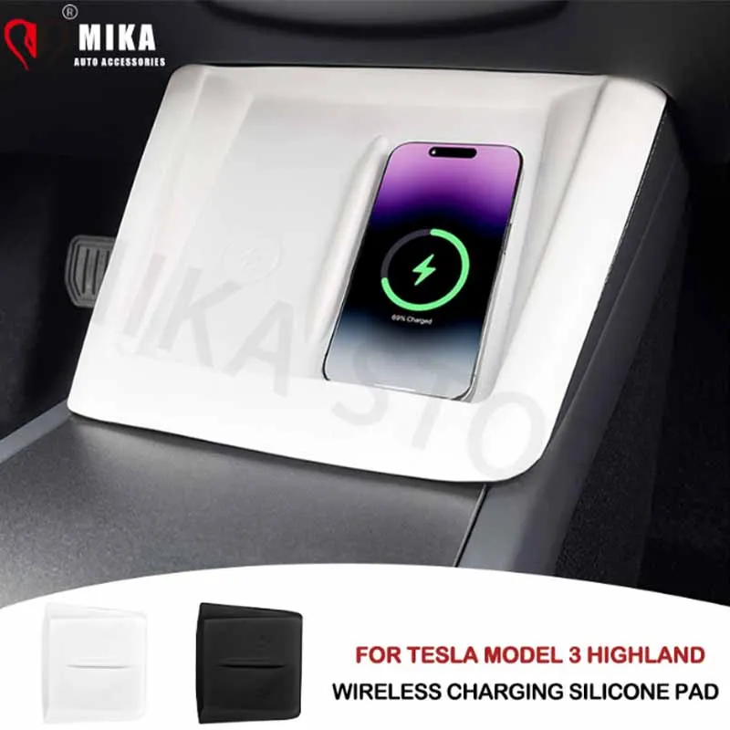 Car Center Console Phone Wireless Charging Pad For Tesla Highland Model 3 Silicone Anti-skid Anti Dirt Pad Mat Car Accessories