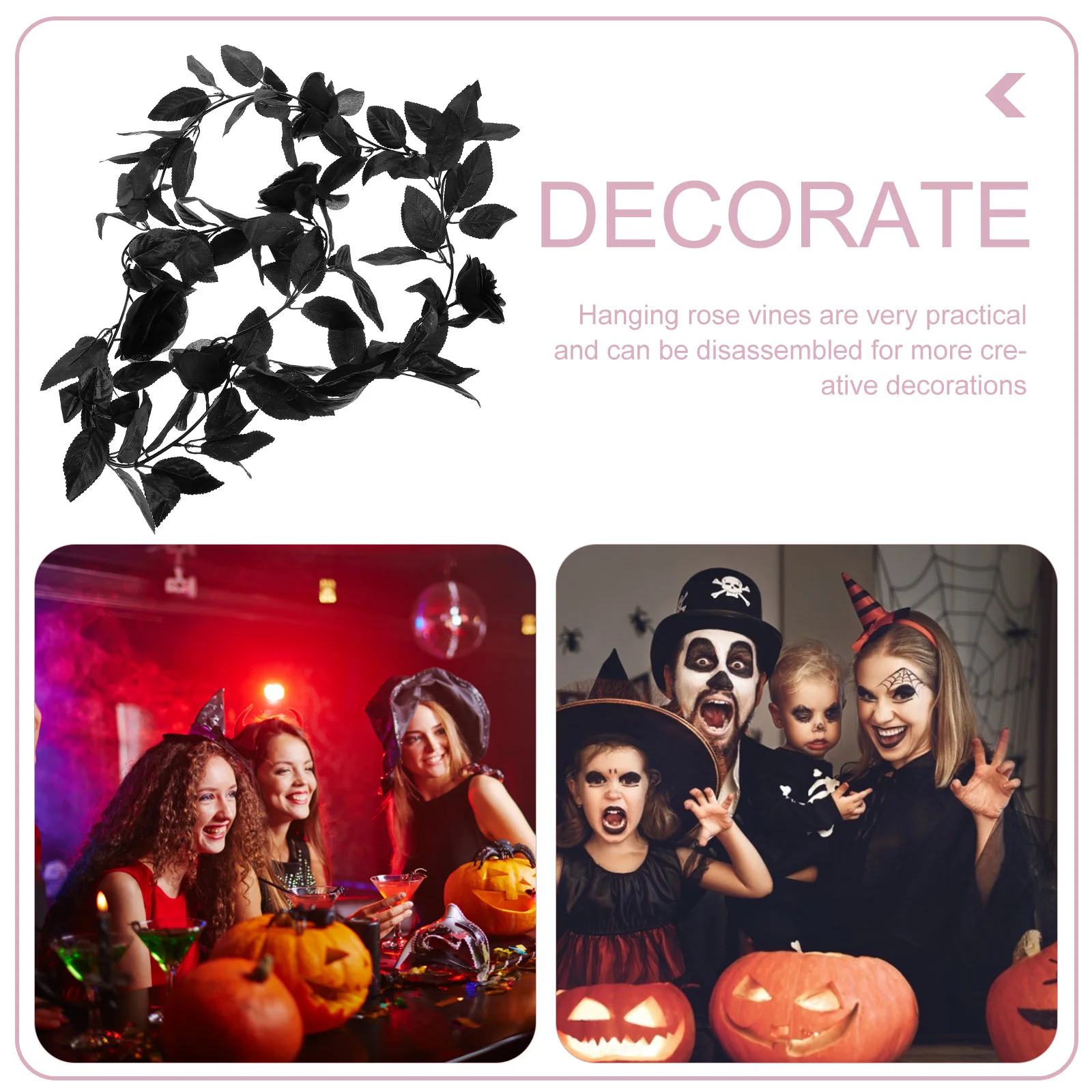 

5 Black Artificial Roses Garland Realistic Leaves Vines Home Decor Halloween Party Polyester Flower Arrangement fake flower vine