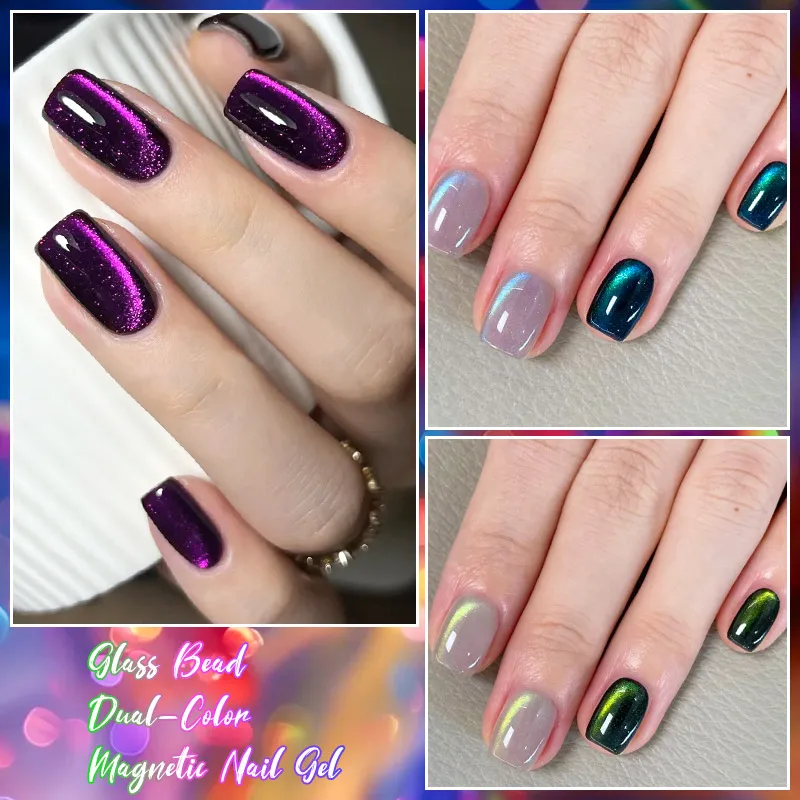 Glass Bead Dual-Color Cat Magnetic Gel Gel Polish Galaxy Effect Semi Permanent Soak Off UV Gel Varnish Nail Supplies Manicure