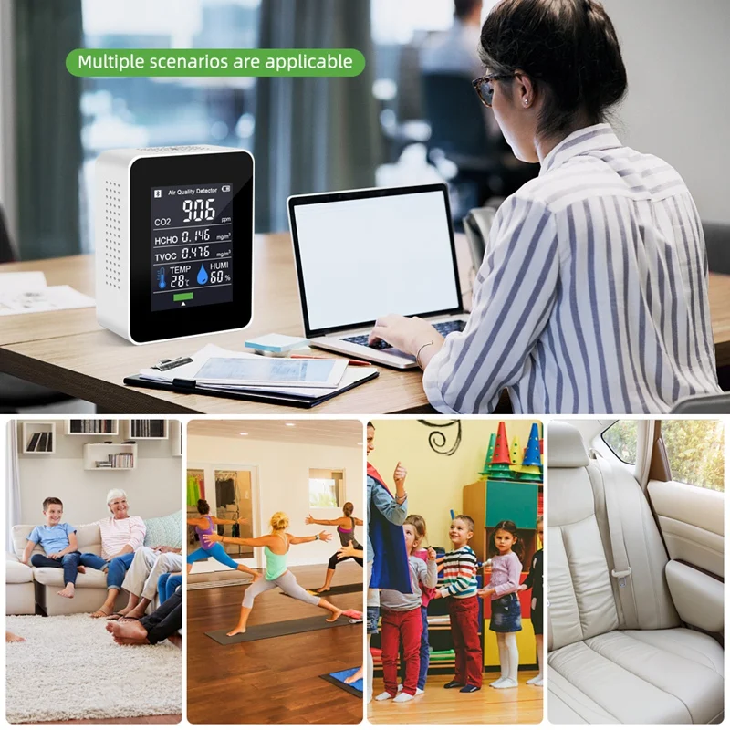 5 In 1 CO2 Meter Temperature Humidity Sensor Air Quality Monitor Carbon Dioxide TVOC Formaldehyde HCHO Detector