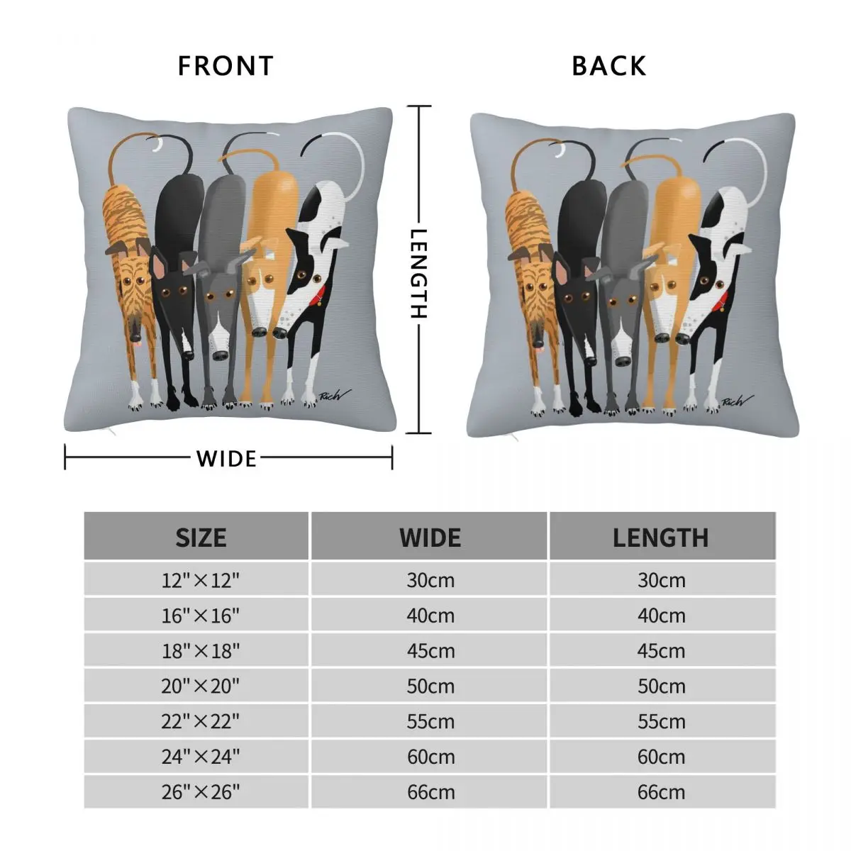 Greyhound Tails Up Square Pillowcase Polyester Linen Velvet Creative Zip Decor Throw Pillow Case Bed Cushion Cover