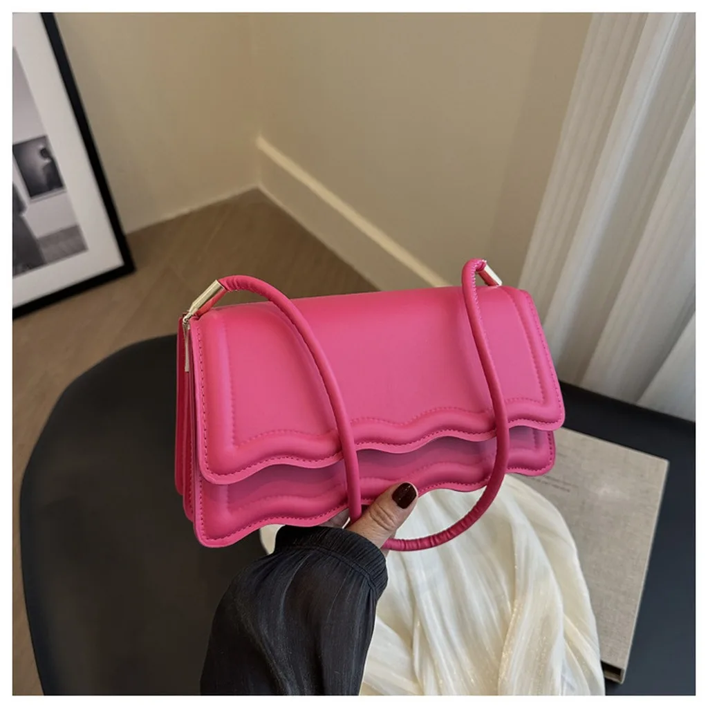 Women'S Shoulder Bag Underarm Handbag Medium-Firm Scalloped Edge Handbag Pu Shoulder Bag Scalloped For Daily Outings Casual