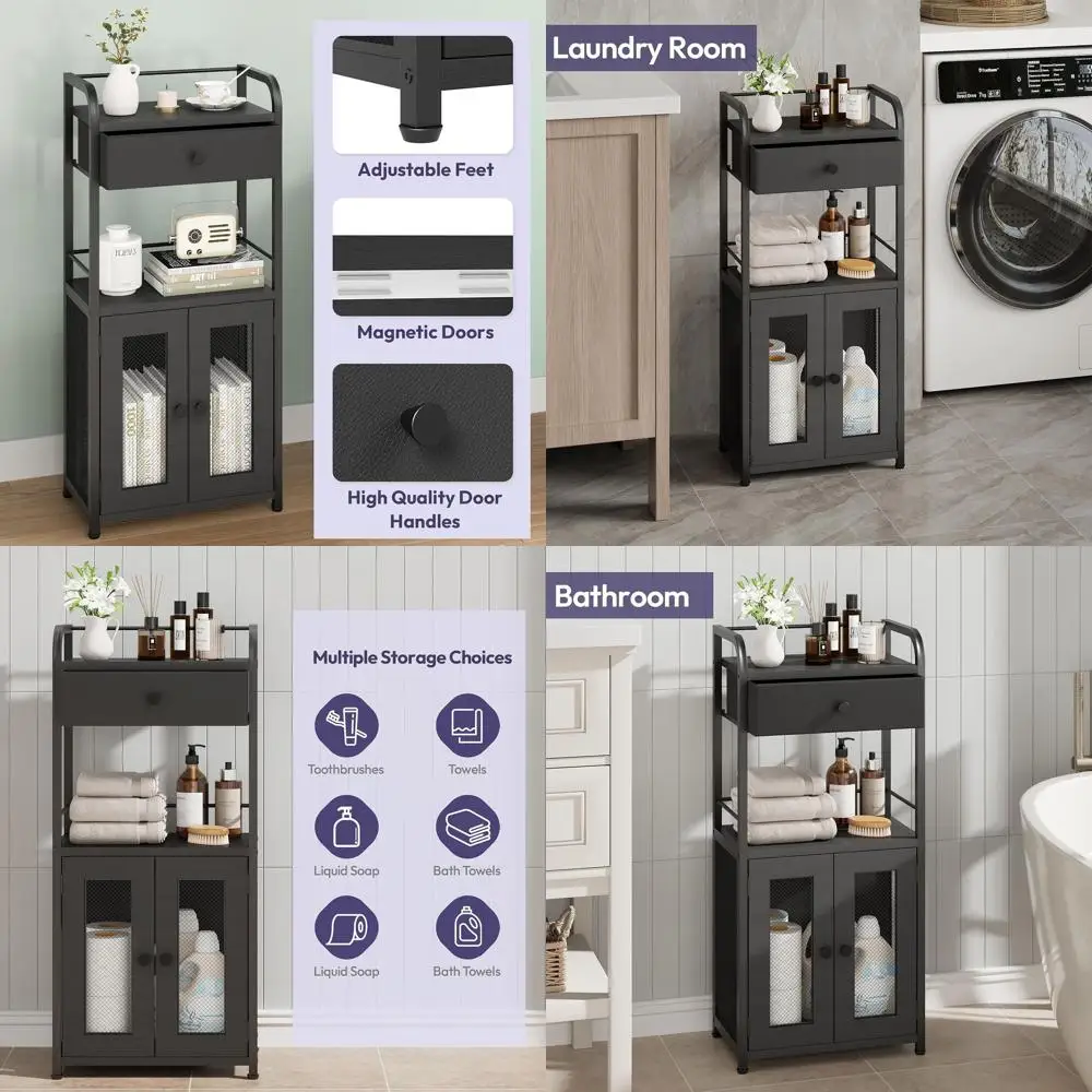 

Freestanding Toilet Paper Holder for Bathroom Storage, Compact Organizer for Small Spaces, Perfect for Towels, Black