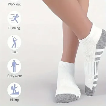 12Pairs Men Black White Grey Towel Bottom Sweat Absorbent Anti Odor Breathable Non Slip Ear Loop Short Socks For Running Sport 3