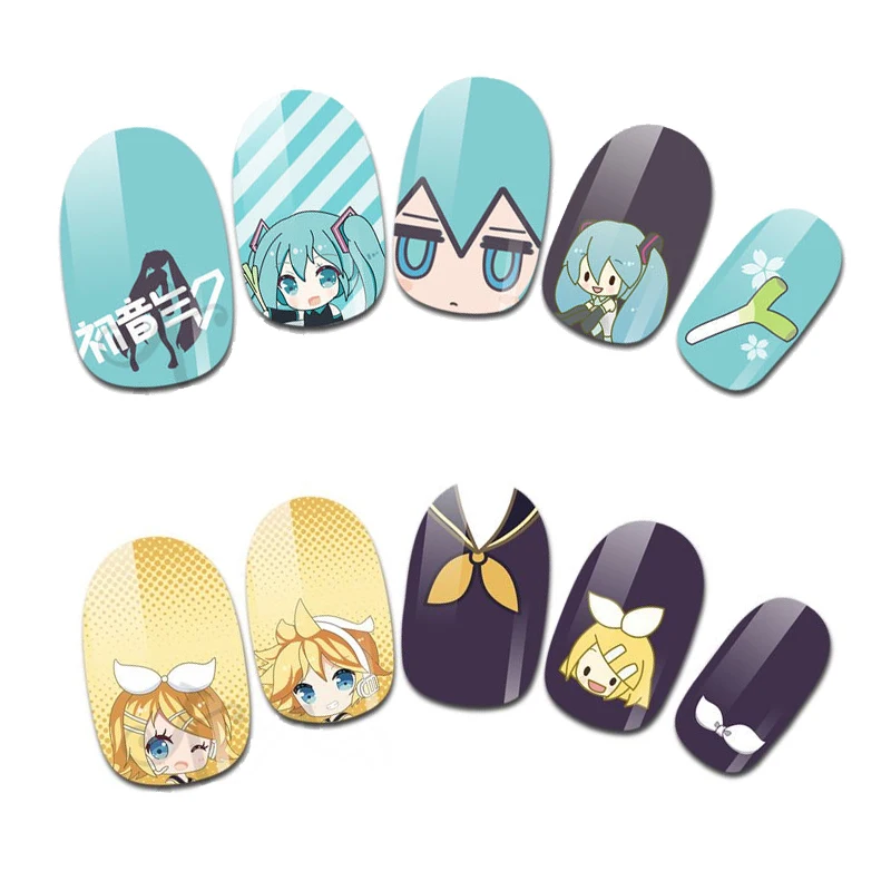 22pcs Hatsune Miku wears nail art two-dimensional anime peripheral Kagamine Gemini Luo Tianyi cartoon cute nail stickers