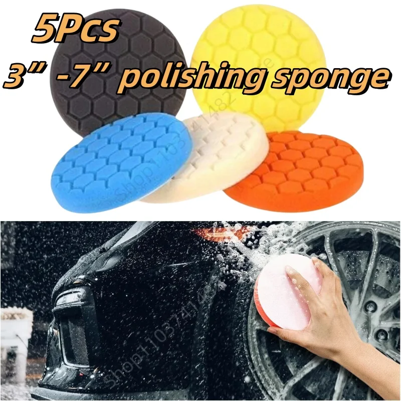 5Pcs Car Polishing Pads 3/4/5/6/7inch Sponge Polisher Clean Waxing Tool Auto Beauty Polishing Kit Buffing Cleaning Tool