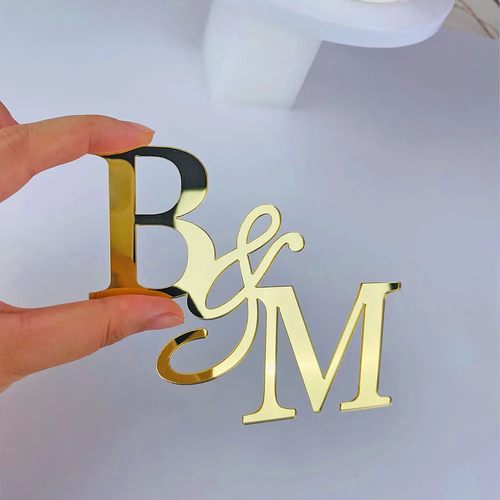 Personalised Wedding Initials Cake Charm Acrylic Cake Topper Custom Engagement Letters Anniversary Bride And Groom Cake Topper - view 2