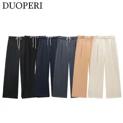 DUOPERI Pantaloni larghi patchwork moda donna Pantaloni lunghi basic casual da donna chic femminile