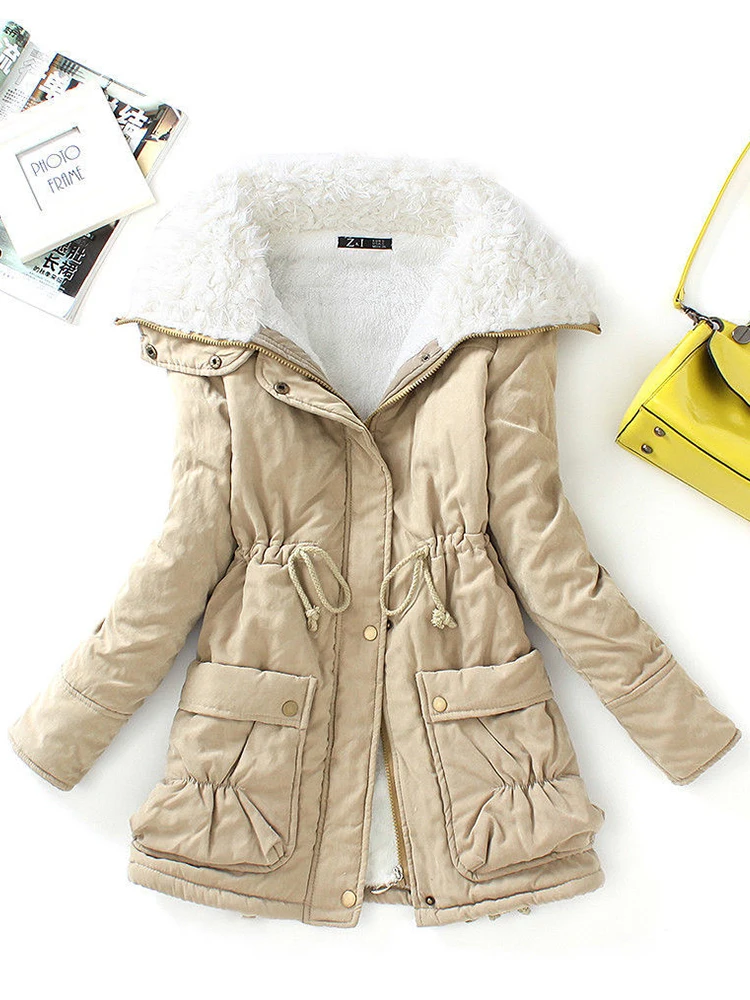 Fitaylorฤดูหนาวผู้หญิงSlim Outwearหิมะขนาดกลาง-ยาวWaddedแจ็คเก็ตหนาฝ้ายอุ่นเบาะCotton Parkas