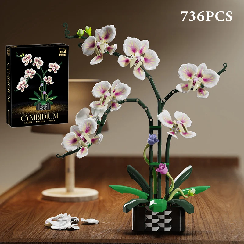 

Creative 736Pcs Orchid Potted Plant Cymbidium Building Blocks DIY Home Decoration Ornament MOC Bricks Toy For Girl Birthday Gift