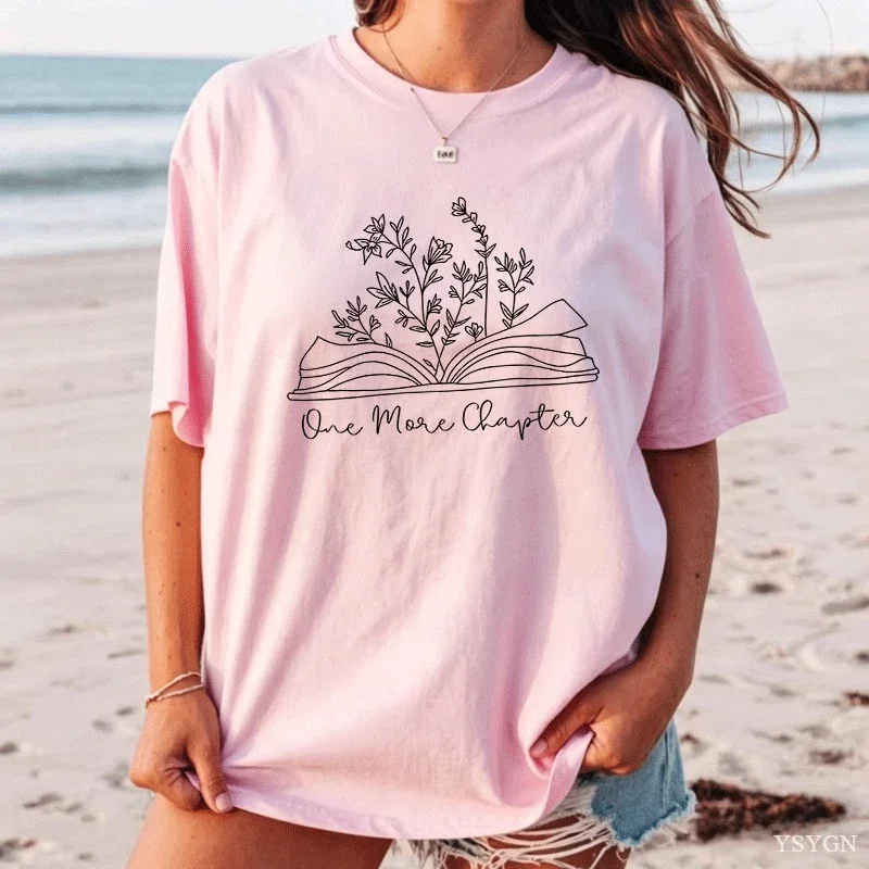 Retro Book Lover Tshirt Reading T-shirts Just One More Chapter Books Club Tshirt Librarian Cotton Short Sleeve Printed Clothes