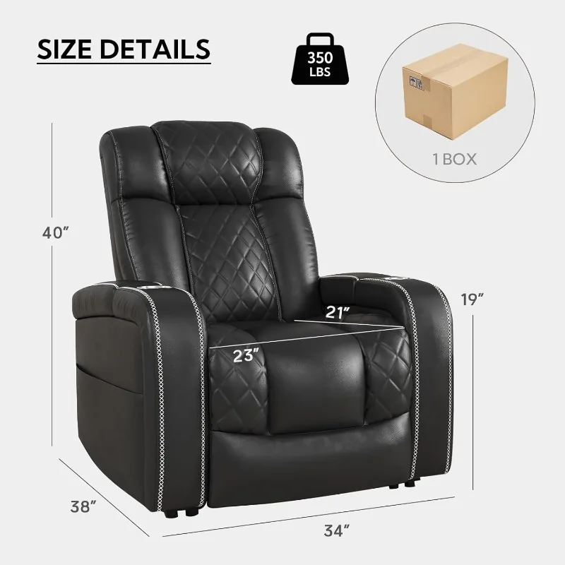 Zero Gravity Power Recliner,Power Recliner Chair with Massage for Adults, Black Faux Leather Recliner with Cup Holders