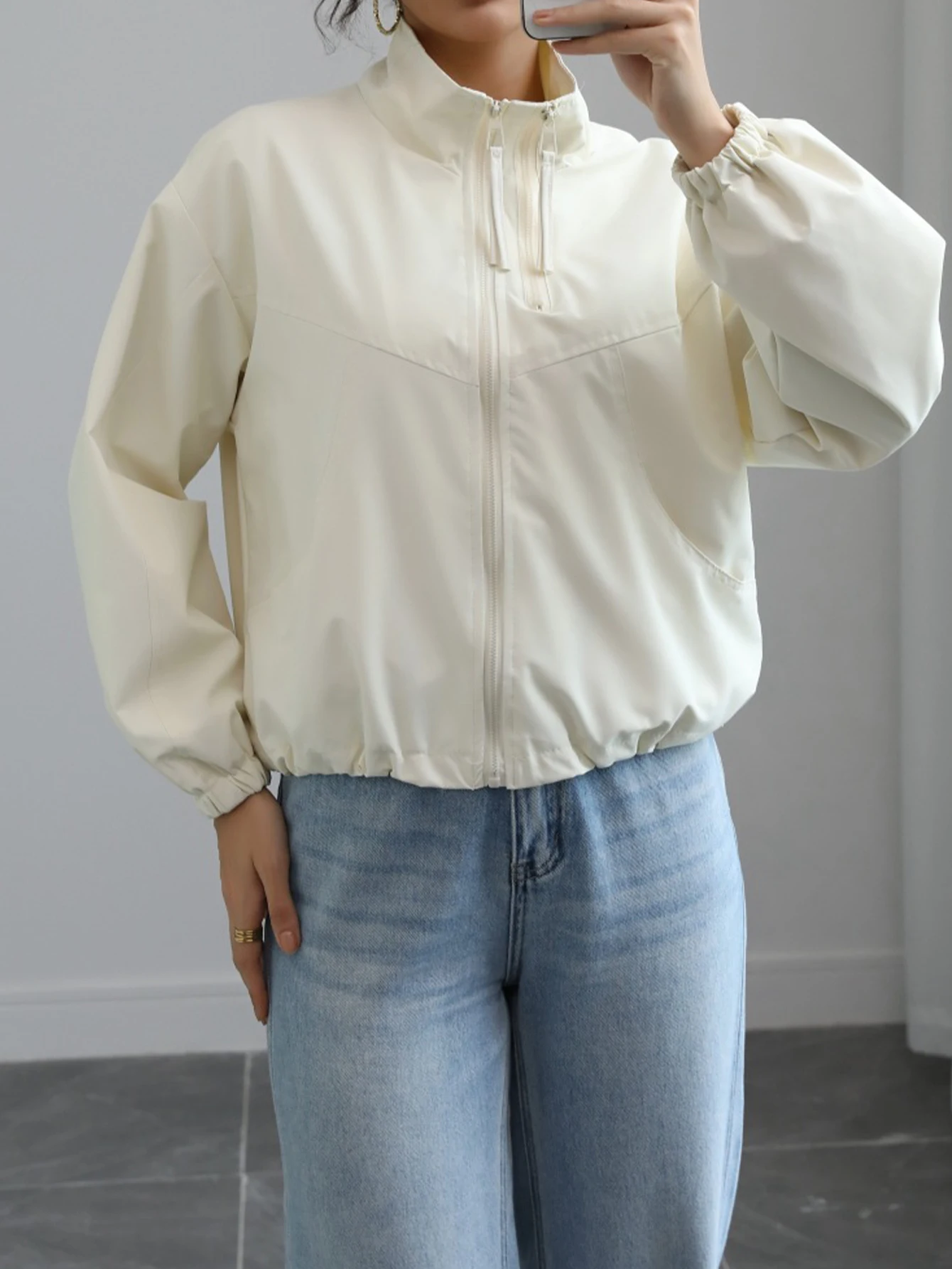 

Women's Autumn Jacket Simple Comfortable Zipper Long Sleeve Stand Collar Casual Regular Fit Top for Ladies